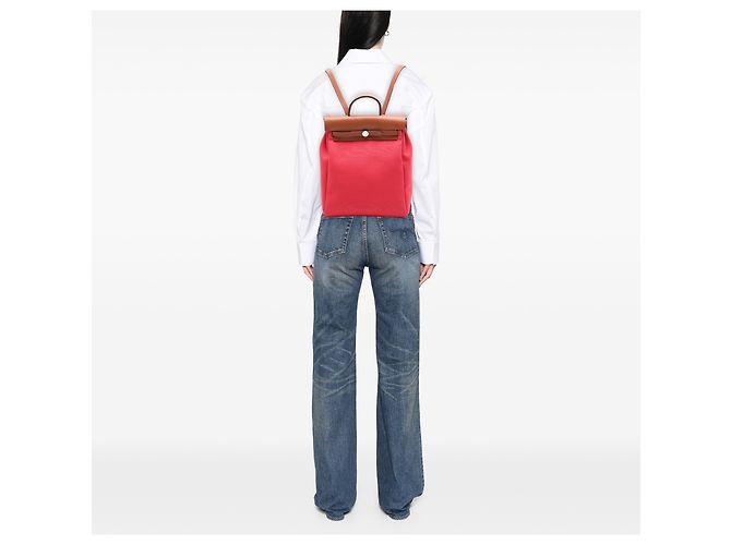 Zaino Hermès Red Toile Herbag A Dos Zip Retourne Rosso - vista 6