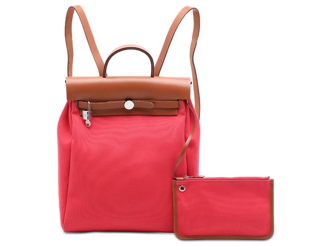 Zaino Hermès Red Toile Herbag A Dos Zip Retourne Rosso - vista 7