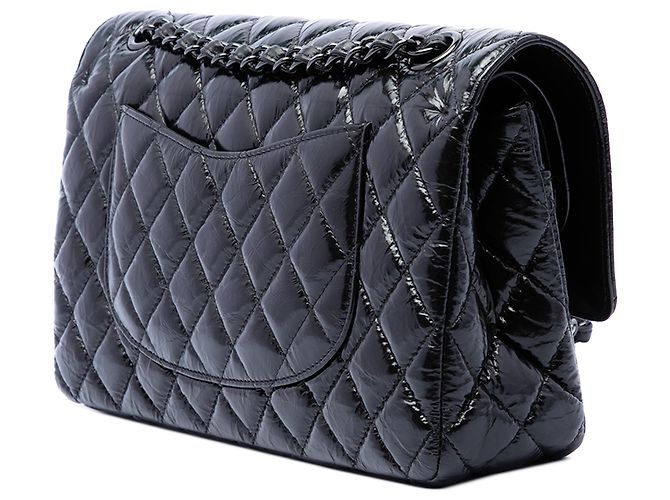 Chanel Black Medium Classic Shiny Crumpled Calfskin So Black Double Flap - view 2