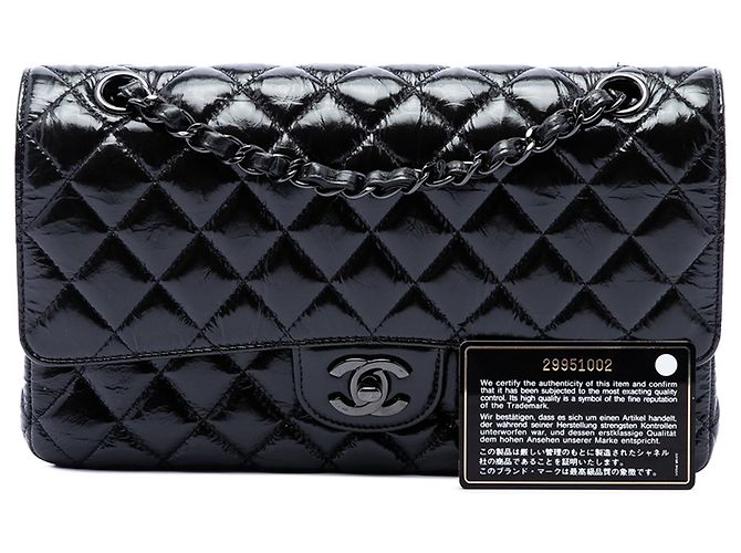Chanel Black Medium Classic Shiny Crumpled Calfskin So Black Double Flap - view 7
