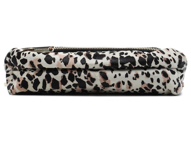 Clutch Burberry em pelo de bezerro com estampa de leopardo branco e aba com alça Fora de branco - vista 3