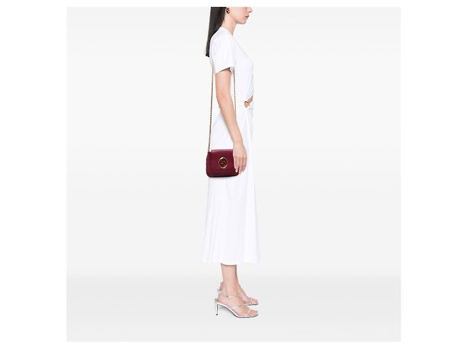 Gucci 1973 Piccola Borsa a Tracolla in Vitello Rosso con Catena Bordò - vista 6