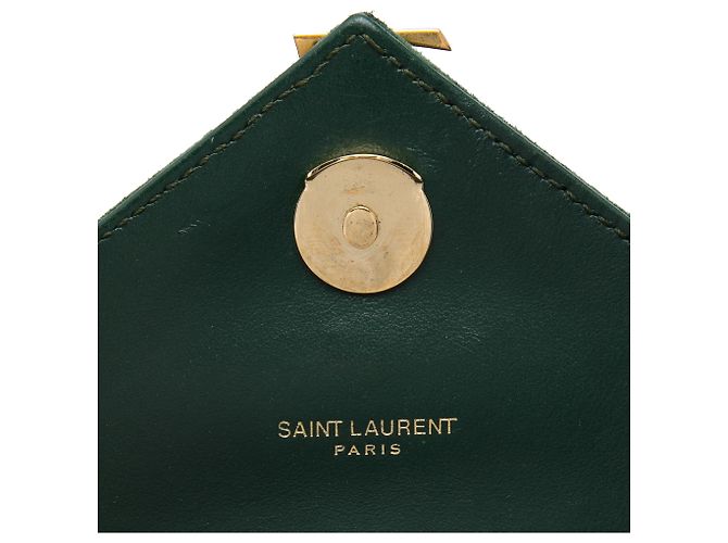 Borsa Satchel College Saint Laurent Verde Medium in pelle di vitello chevron e camoscio con monogramma Verde scuro - vista 5