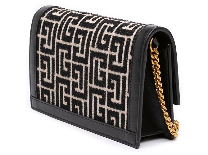 Balmain 1945 Heritage Crossbody aus schwarzem Monogramm-Jacquard mit Lederbesatz - Ansicht 2