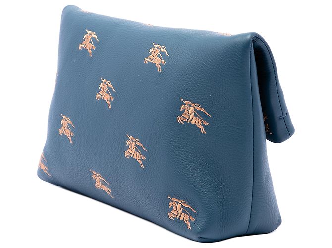 Clutch a patta Burberry Blue Medium in pelle con ricamo Equestrian Knight e spilla di sicurezza Blu scuro - vista 2