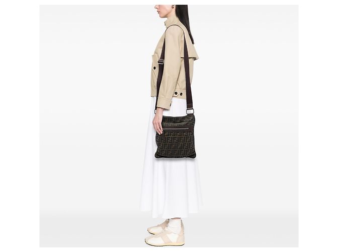 Borsa a tracolla Fendi Brown Zucca Canvas Marrone - vista 5