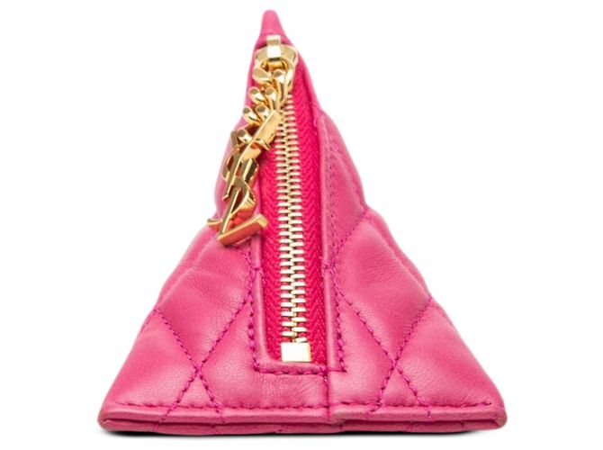 Monedero Saint Laurent Berlingo Charm de piel de cordero acolchada rosa - vista 3