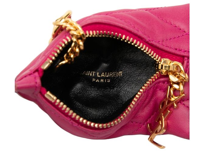 Monedero Saint Laurent Berlingo Charm de piel de cordero acolchada rosa - vista 4