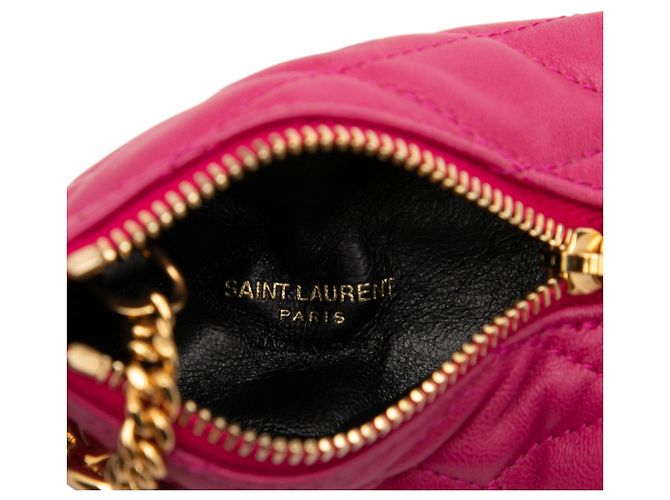 Monedero Saint Laurent Berlingo Charm de piel de cordero acolchada rosa - vista 5