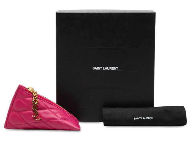 Monedero Saint Laurent Berlingo Charm de piel de cordero acolchada rosa - vista 7