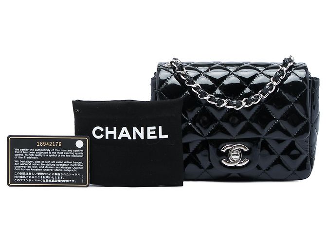 Chanel Black Mini Square Classic Patent Single Flap Nero - vista 6