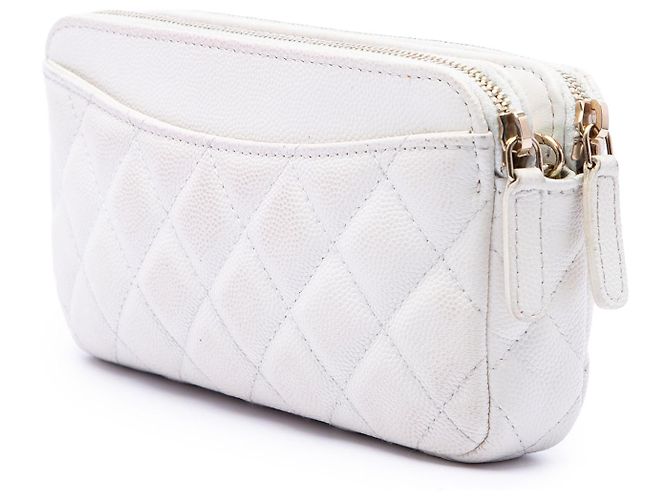 Clutch Chanel White CC Quilted Caviar Double Zip con catena Bianco - vista 2