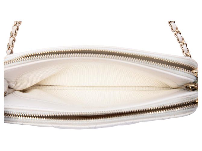 Clutch Chanel White CC Quilted Caviar Double Zip con catena Bianco - vista 4