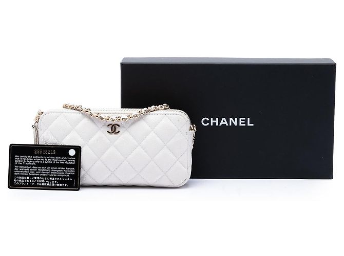 Clutch Chanel White CC Quilted Caviar Double Zip con catena Bianco - vista 7