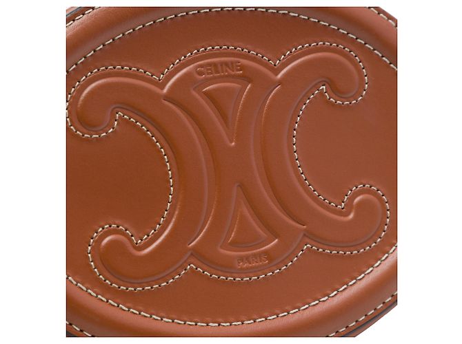 Céline Celine Borsa a Tracolla Oval Cuir Triomphe in Pelle di Vitello Marrone Small - vista 5