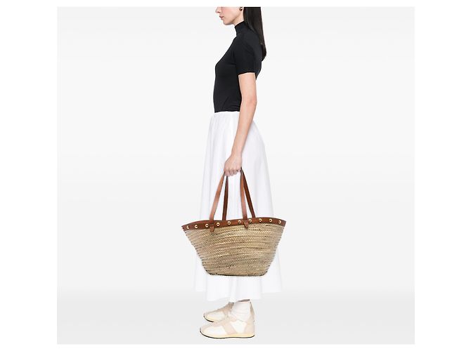 Céline Celine Beige Large Raffia Classic Studded Panier Tote - vista 6