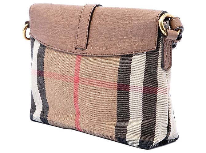 Borsa a tracolla Burberry Brown Small House Check Canvas and Leather Horseshoe Milton Marrone Marrone chiaro - vista 2