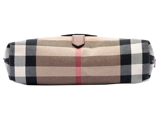 Borsa a tracolla Burberry Brown Small House Check Canvas and Leather Horseshoe Milton Marrone Marrone chiaro - vista 3