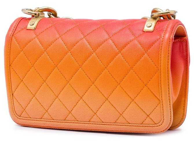 Chanel Orange Small Quilted Caviar Sunset On The Sea Flap Arancione - vista 2