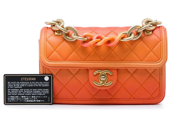 Chanel Orange Small Quilted Caviar Sunset On The Sea Flap Arancione - vista 7