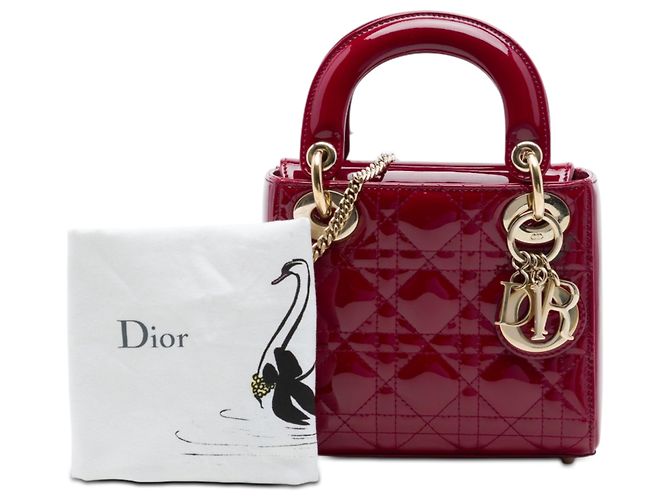 Dior Red Mini Patent Cannage Lady Dior Rosso Bordò - vista 7