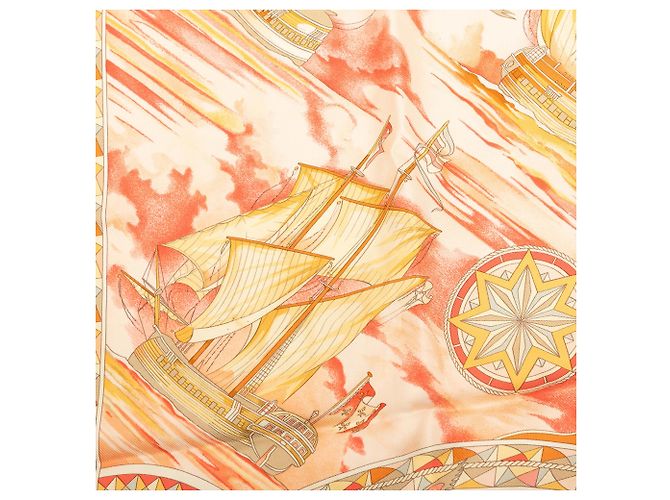 Foulard di seta Hermès Orange Fregates Magnifiques 90 Arancione - vista 7