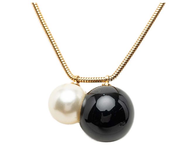 Collana con pendente Chanel Gold CC placcata oro e perle finte D'oro - vista 2