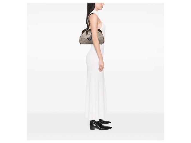 Céline Borsa Celine Beige Macadam Canvas con nappina e chiusura a telaio - vista 8