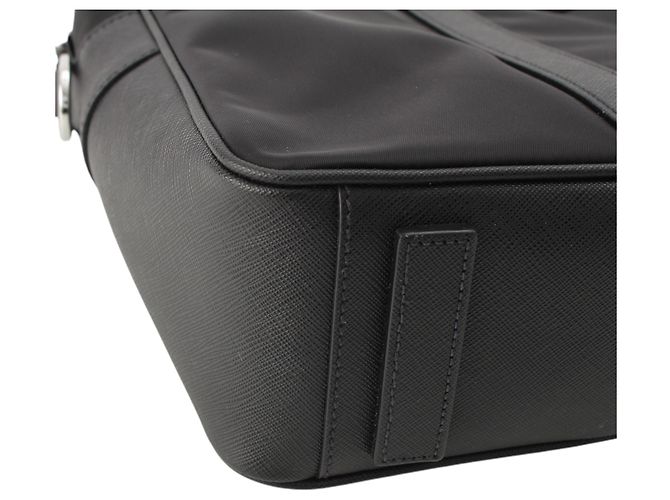 Borsa business Prada in Tessuto con rifiniture in Saffiano nero - vista 11