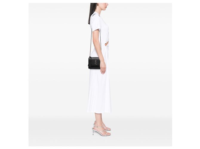Saint Laurent Black Small Grained Calfskin Monogram Sunset Crossbody Nero - vista 6