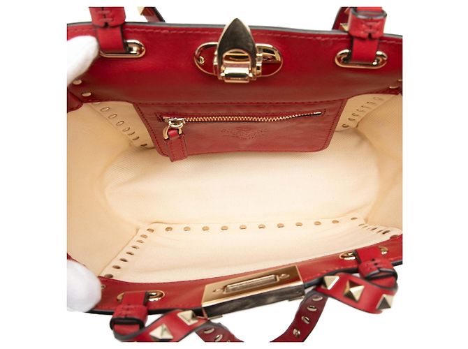 Borsa Satchel Trapeze Rockstud Valentino in pelle di vitello grana grossa rossa mini Rosso - vista 4
