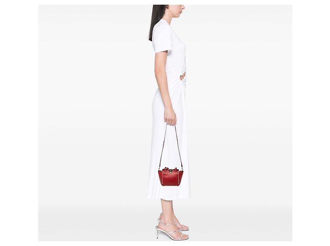 Borsa Satchel Trapeze Rockstud Valentino in pelle di vitello grana grossa rossa mini Rosso - vista 7
