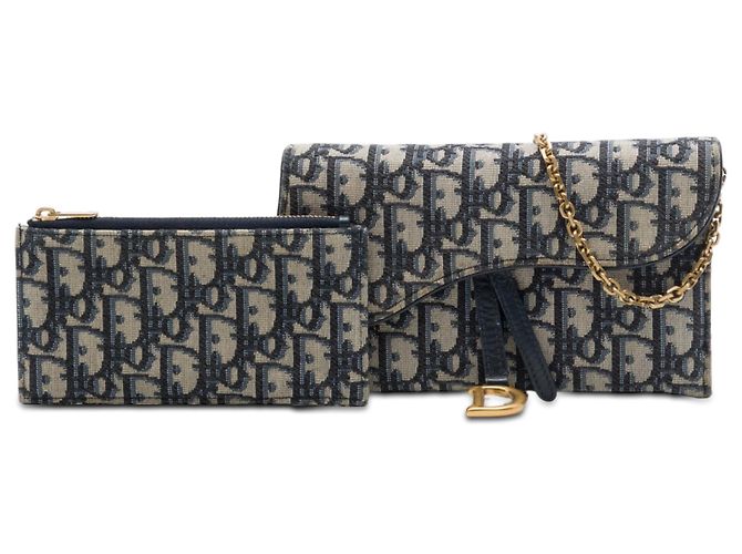 Dior Blue Oblique Canvas Saddle Wallet On Chain Navy blue - view 7