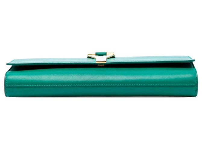 Clutch Saint Laurent Chyc Ligne in pelle verde - vista 3