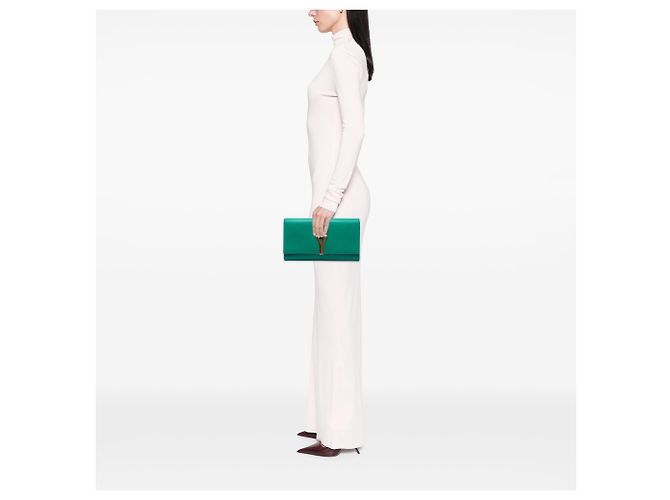 Clutch Saint Laurent Chyc Ligne in pelle verde - vista 6