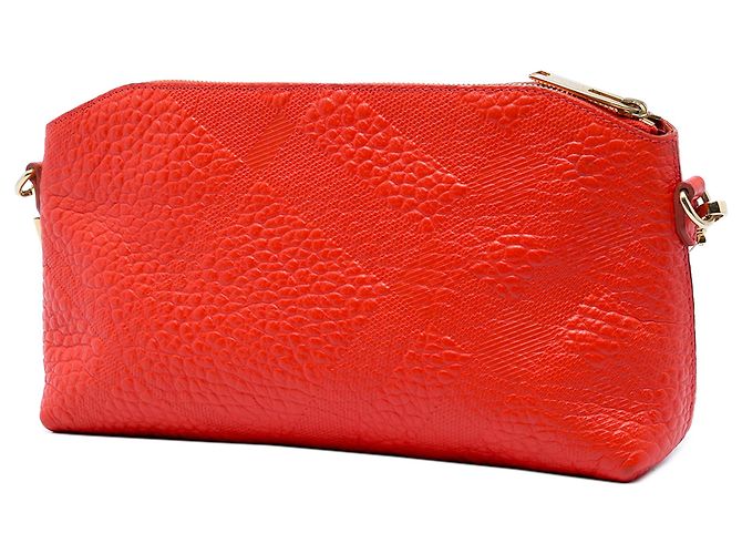 Burberry Red Small Grain Check Embossed Leather Chichester Crossbody Rosso - vista 2