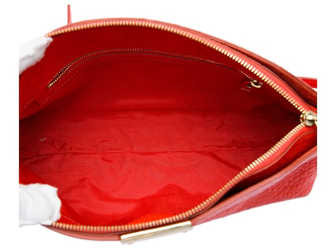 Burberry Red Small Grain Check Embossed Leather Chichester Crossbody Rosso - vista 4