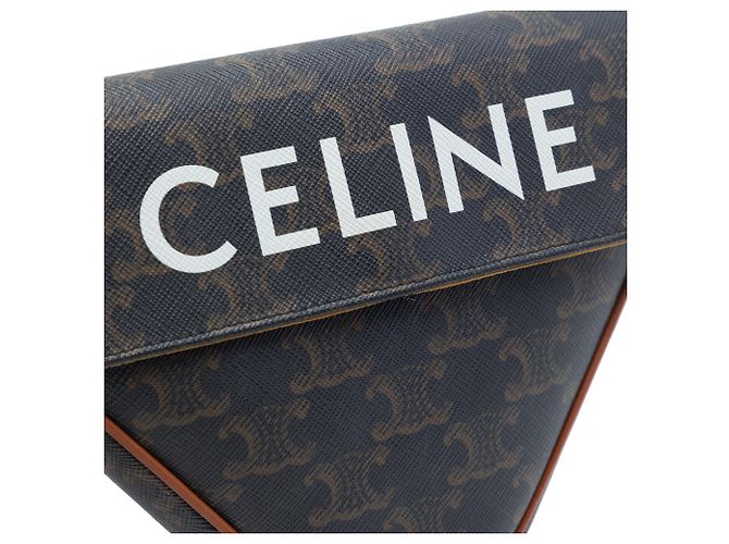 Céline Celine Brown Triomphe Coated Canvas Logo Triangle Crossbody Marrone Marrone scuro - vista 5
