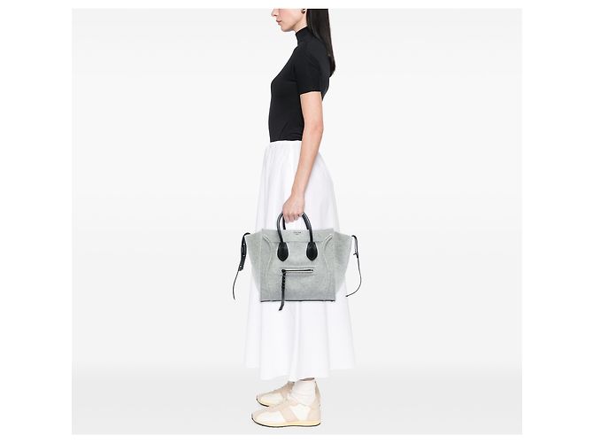 Céline Celine Gray Medium Felt Phantom Luggage Tote Marrone Grigio - vista 6