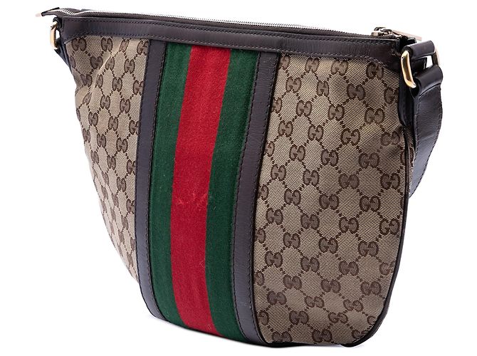 Borsa a tracolla a mezzaluna Gucci Beige Medium GG Canvas Web - vista 2