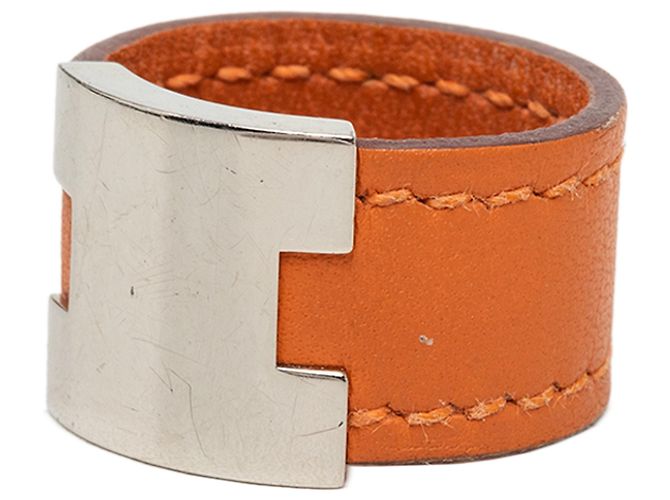 Ring Anello Lurie Hermès in pelle Swift Orange e Palladio Arancione - vista 2