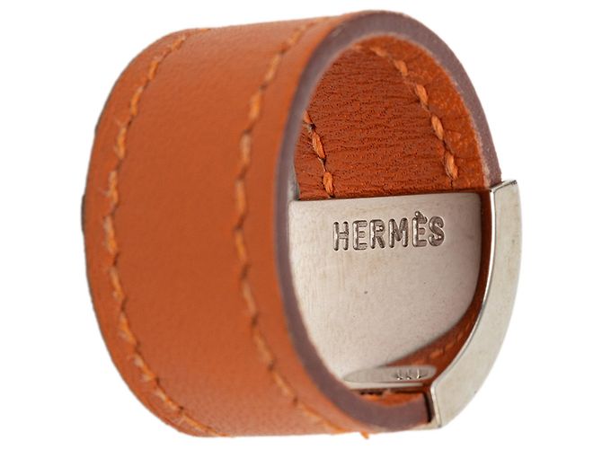 Ring Anello Lurie Hermès in pelle Swift Orange e Palladio Arancione - vista 4