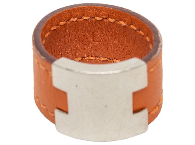 Ring Anello Lurie Hermès in pelle Swift Orange e Palladio Arancione - vista 5