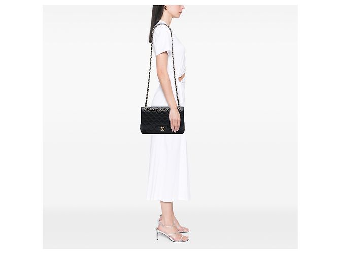 Chanel Black Jumbo Classic Caviar Double Flap Nero - vista 6