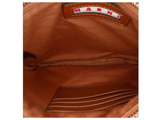 Borsa a tracolla Marni in rafia marrone con logo - vista 4