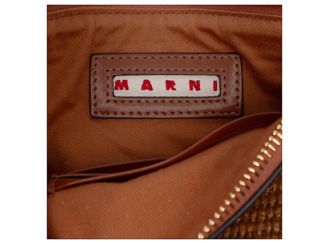 Borsa a tracolla Marni in rafia marrone con logo - vista 5