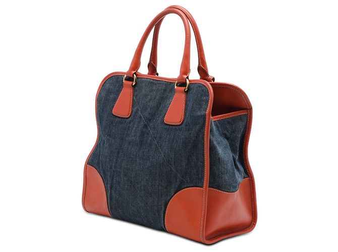 Borsa Tote aperta convertibile in denim con rifiniture in Saffiano blu Prada - vista 2