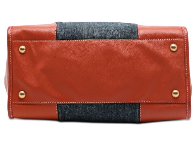 Borsa Tote aperta convertibile in denim con rifiniture in Saffiano blu Prada - vista 3