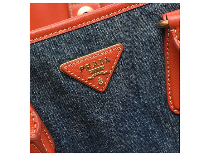 Borsa Tote aperta convertibile in denim con rifiniture in Saffiano blu Prada - vista 5