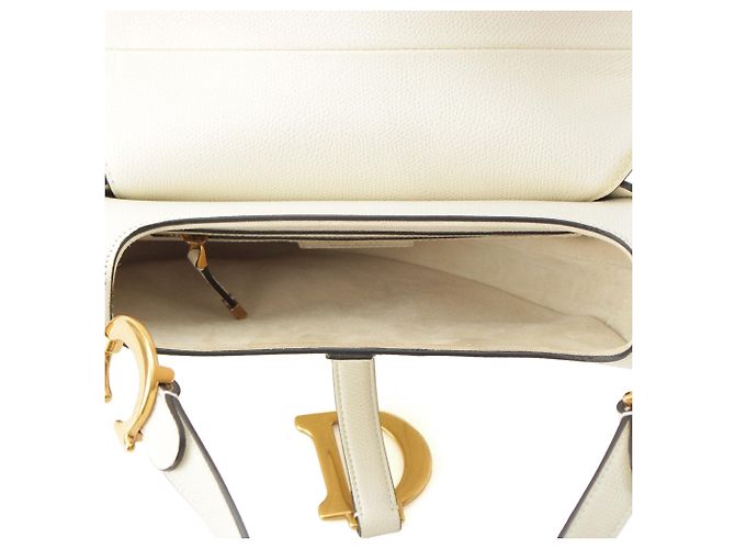 Sac Saddle Dior en veau grainé blanc - vue 4